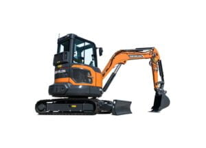 zdjęcie przedstawia Minikoparkę gąsienicową Develon DX27z-7 o masie roboczej 2,7 ton