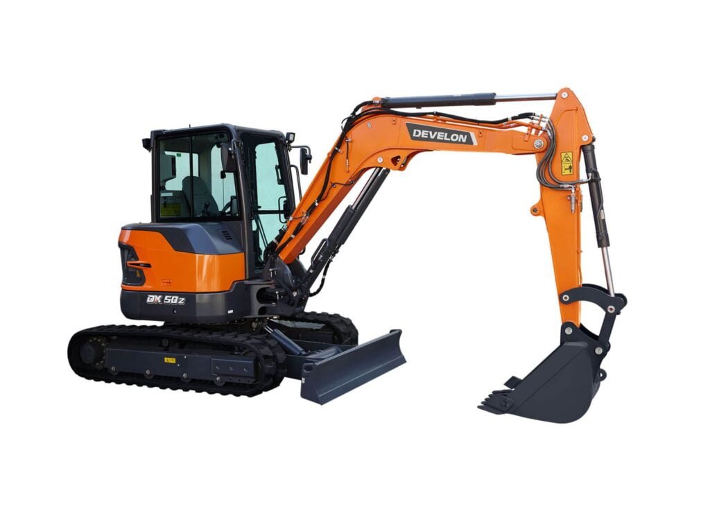 zdjęcie przedstawia Minikoparkę Develon DX50z-7