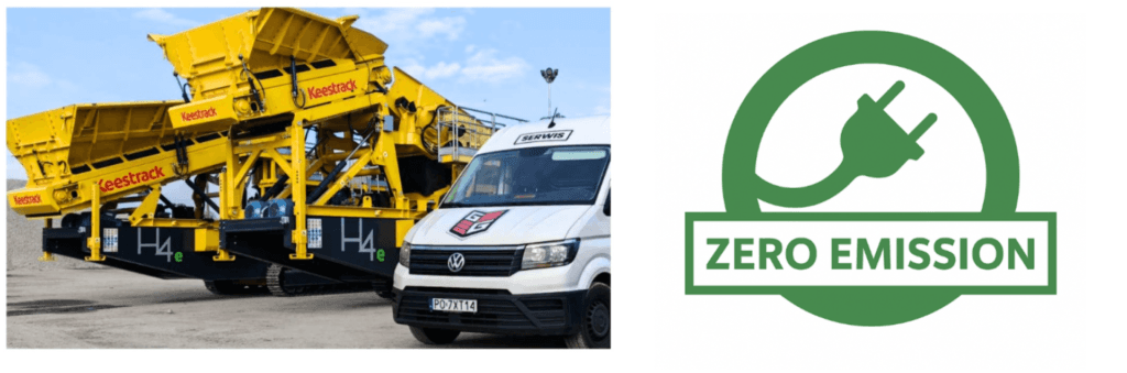 Zdjęcie przedstawia elektryczną maszynę budowlaną od Keestrack dostępną w Grausch i Grausch