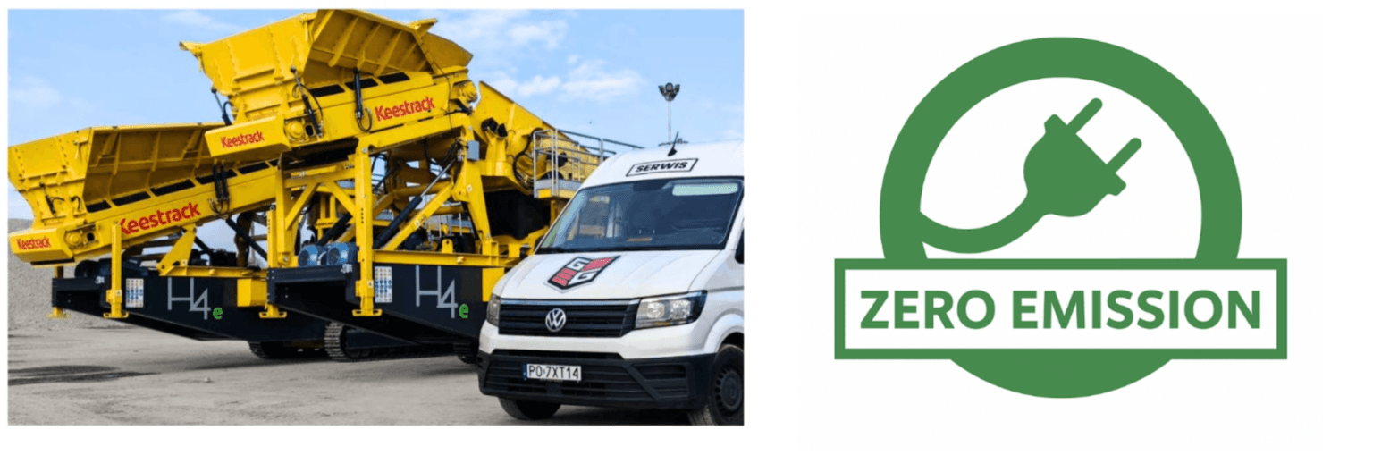 Zdjęcie przedstawia elektryczną maszynę budowlaną od Keestrack dostępną w Grausch i Grausch